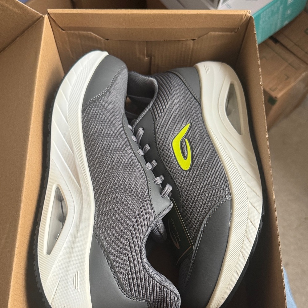 Men's Athletic Walking Sneakers in Gray with Neon Yellow Accent